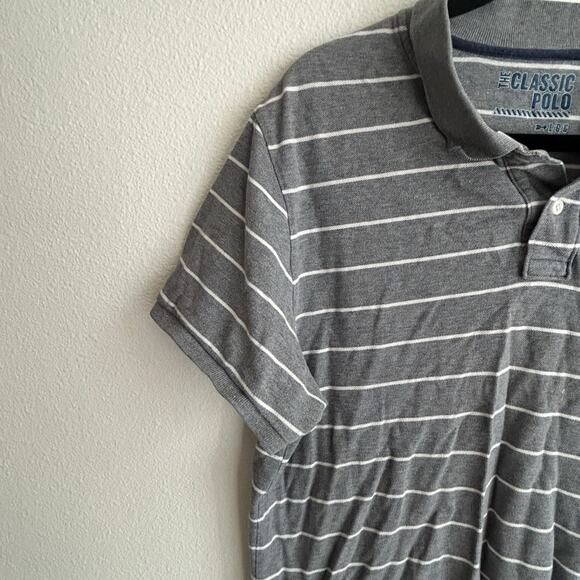 Classic Polo Striped Polo Shirt Short Sleeve Casual Gray White‎ Large - Picture 2 of 7